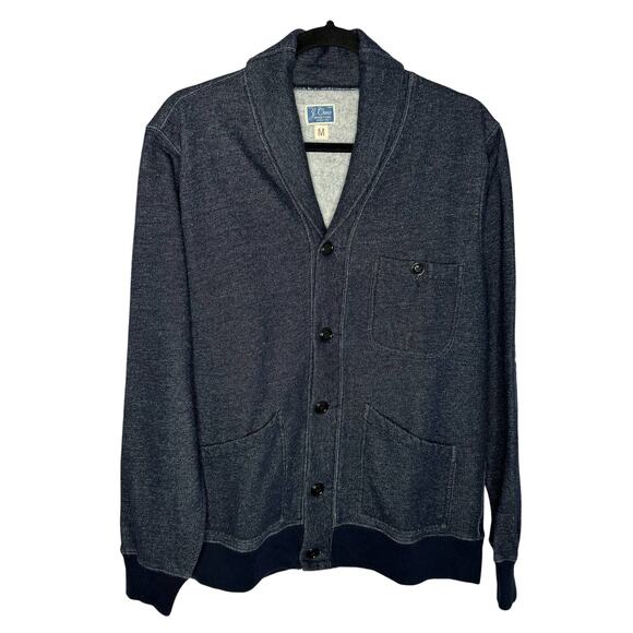 J Crew Other - J Crew Mens Cowl Neck Cardigan Jacket Blue Elbow Patch Knit Blue Medium